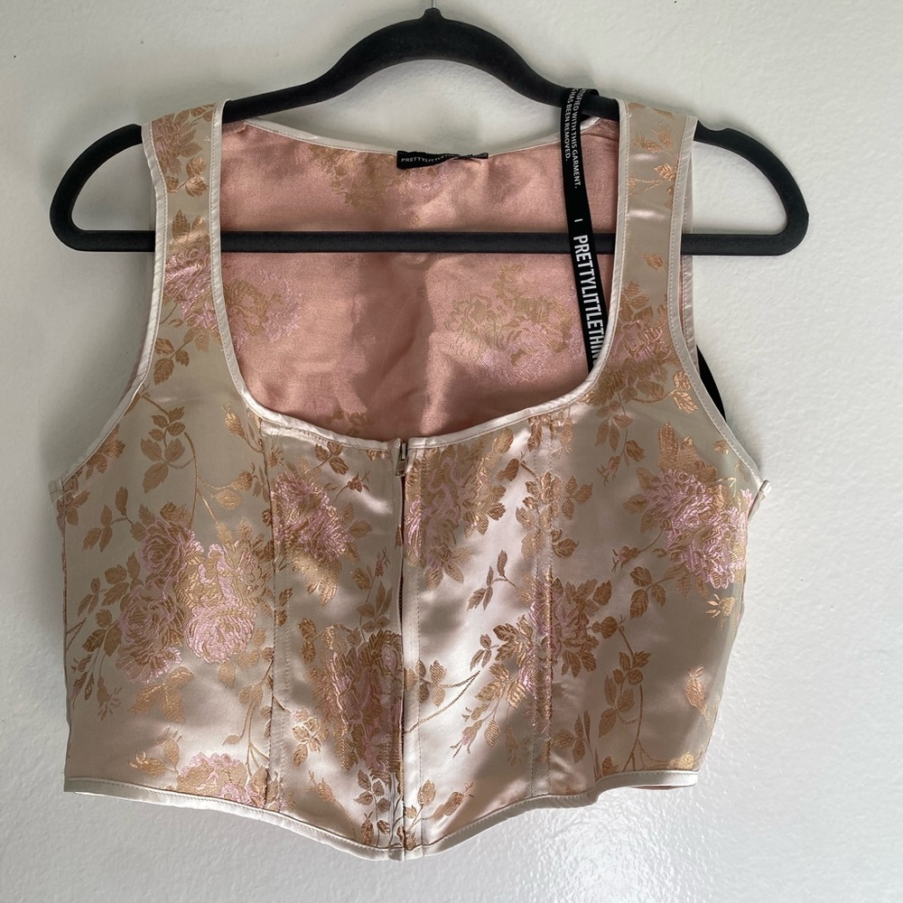 NWT Satin Pink Oriental Print- Zip Front Corset- PrettyLittleThing- Size 8